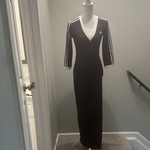 adidas Black Maxi Dress with White Trim and Three Stripes